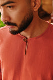 The Akar Kita Men 3/4 Sleeve Kurta - Red Dash