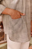 The Akar Kita Men 3/4 Sleeve Kurta - Nature Linen