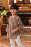 The Akar Kita 3/4 Sleeve Kurta - Verdant Grid