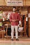 The Akar Kita Men 3/4 Sleeve Kurta - Nature Scarlet