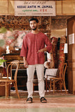 The Akar Kita Men 3/4 Sleeve Kurta - Nature Scarlet