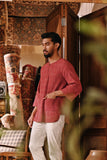 The Akar Kita Men 3/4 Sleeve Kurta - Nature Scarlet