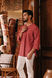 The Akar Kita Men 3/4 Sleeve Kurta - Nature Scarlet