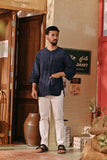 The Akar Kita Men 3/4 Sleeve Kurta - Nature Navy