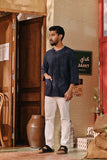 The Akar Kita Men 3/4 Sleeve Kurta - Nature Navy