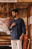 The Akar Kita Men 3/4 Sleeve Kurta - Nature Navy