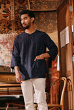 The Akar Kita Men 3/4 Sleeve Kurta - Nature Navy