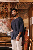 The Akar Kita Men 3/4 Sleeve Kurta - Nature Navy