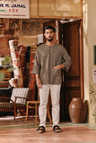 The Akar Kita Men 3/4 Sleeve Kurta - Evergreen Grid