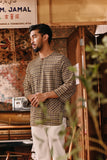 The Akar Kita Men 3/4 Sleeve Kurta - Evergreen Grid