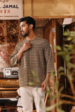 The Akar Kita Men 3/4 Sleeve Kurta - Evergreen Grid