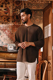 The Akar Kita Men 3/4 Sleeve Kurta - Brown Dash