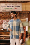 The Akar Kita Men 3/4 Sleeve Kurta - Blue Square