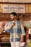 The Akar Kita Men 3/4 Sleeve Kurta - Blue Square