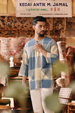 The Akar Kita Men 3/4 Sleeve Kurta - Blue Square