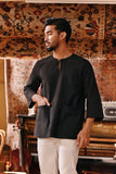 The Akar Kita Men 3/4 Sleeve Kurta - Black Dash