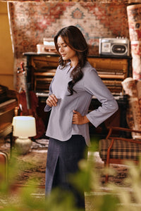 The Akar Kita Women Kedah Blouse Top - Denim Blue