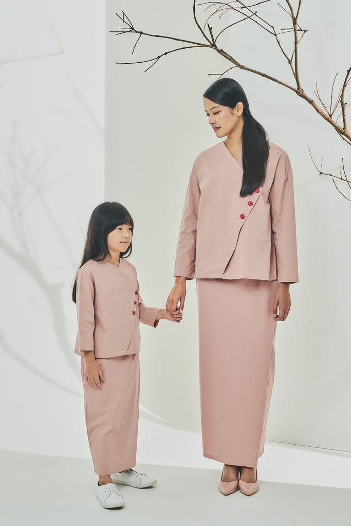Parent-Child Dusty Pink Blouse and Skirt