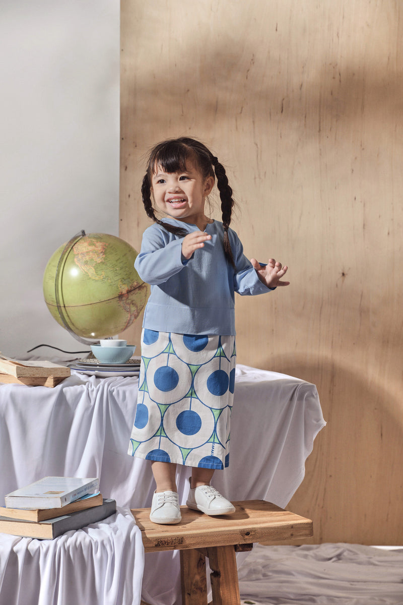Light Pigeon Blue with Printed Babies Kurung