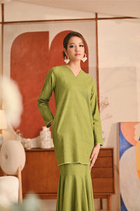 The Titi Women Modern Kurung Top - Olive Grove