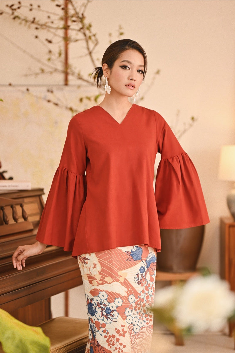 The Titi Women Bell Sleeve Blouse - Terracotta