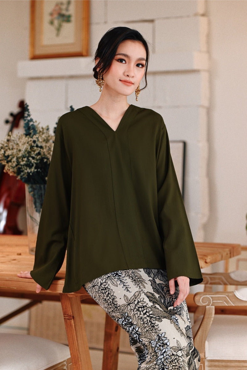The Jumpa Women Kurung Kedah Top - Olive
