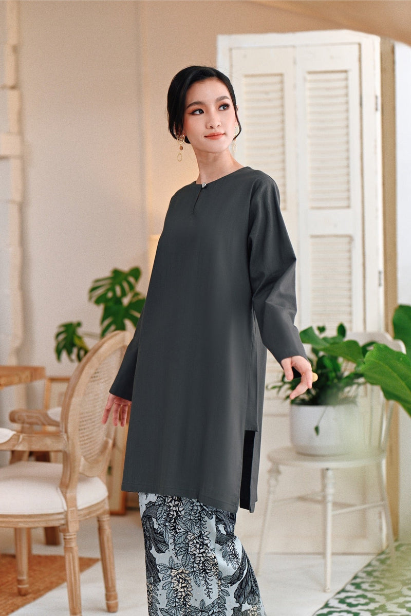 The Jumpa Women Pesak Kurung Top - Steel Grey