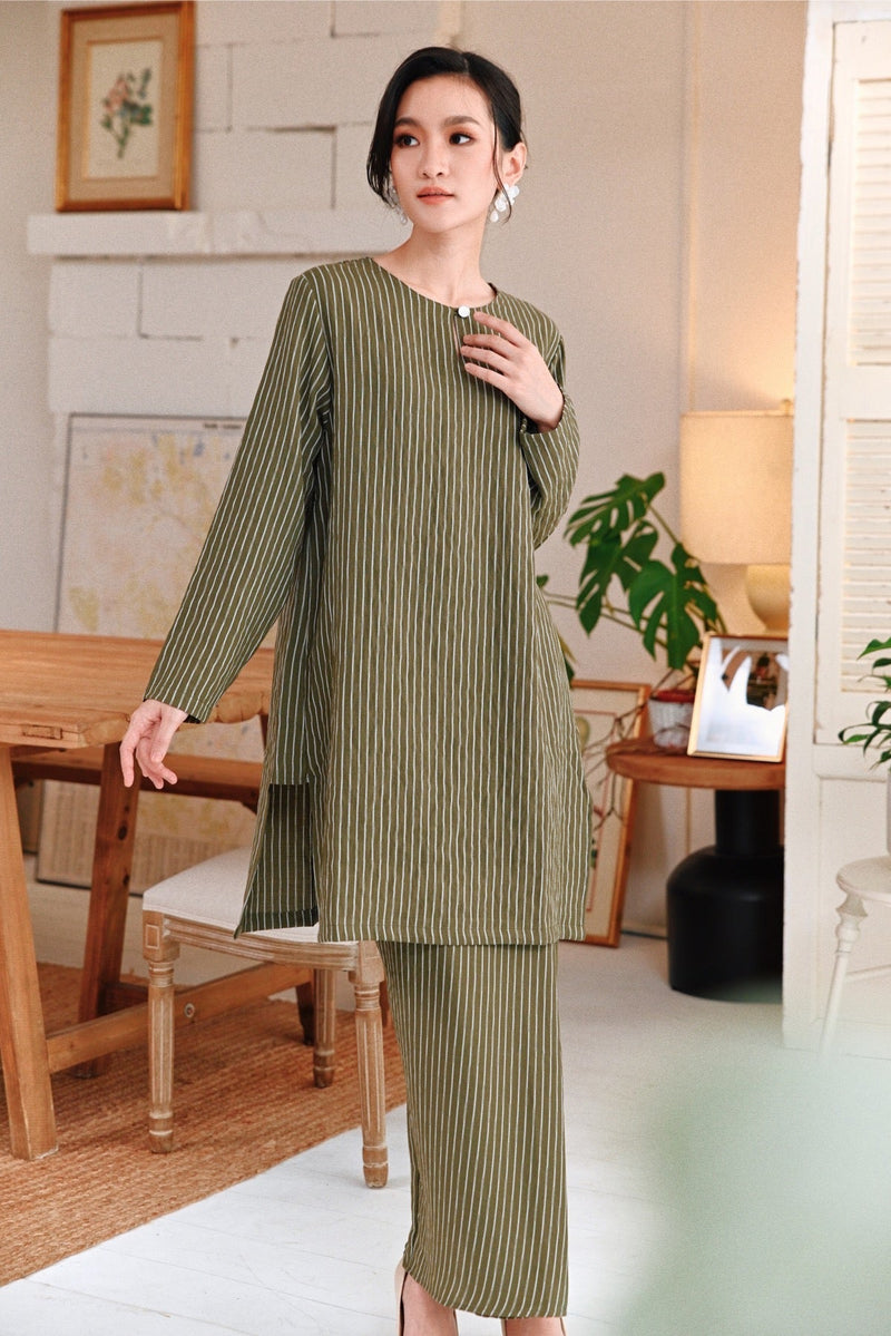 The Jumpa Women Pesak Kurung Top - Leaf Stripe