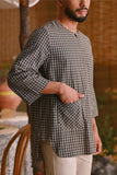 The Hening Men 3/4 Sleeve Kurta - Champagne Gingham