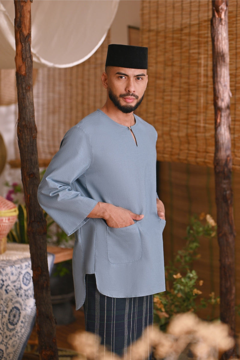 The Hening Men 3/4 Sleeve Kurta - Air Force Blue