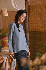The Hening Women Flare Blouse - Air Force Blue