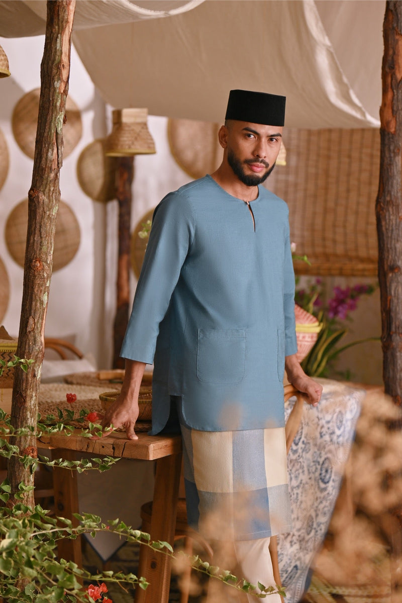 The Hening Men 3/4 Sleeve Kurta - Arctic Blue
