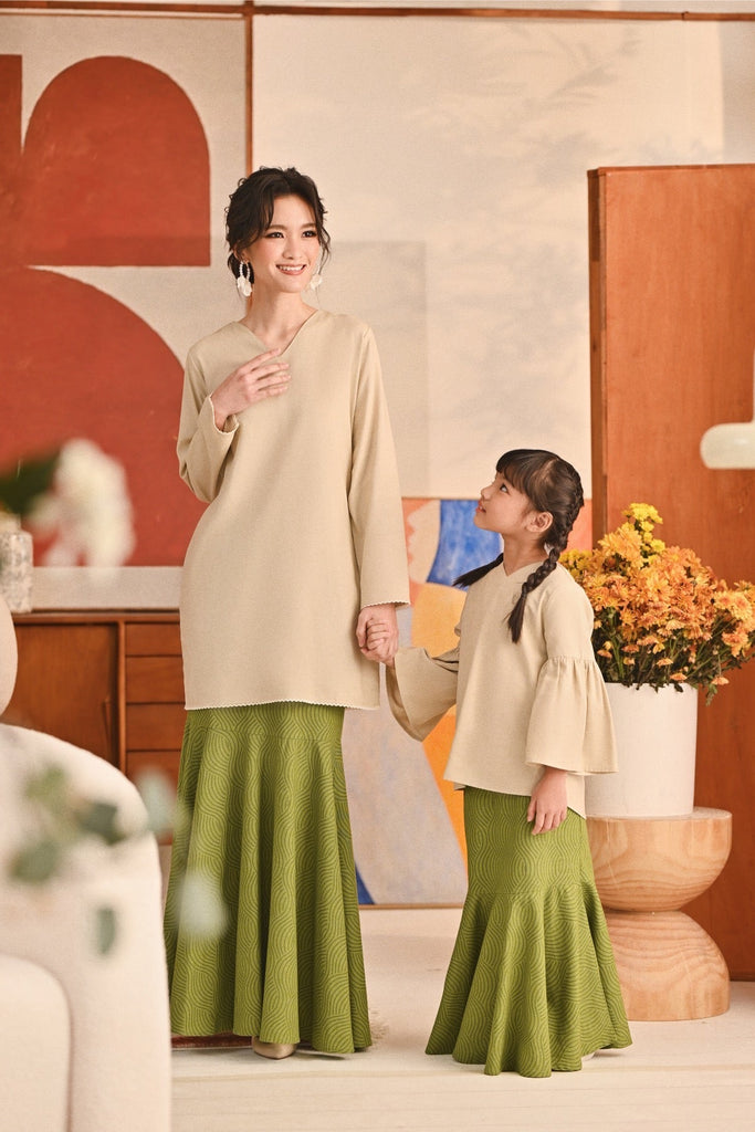 The Titi Women Modern Kurung Top - Khaki