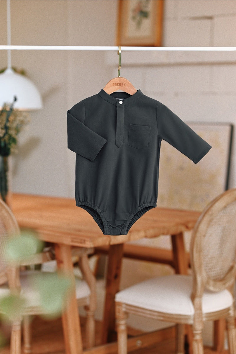 The Jumpa Babies Baju Melayu Romper - Steel Grey