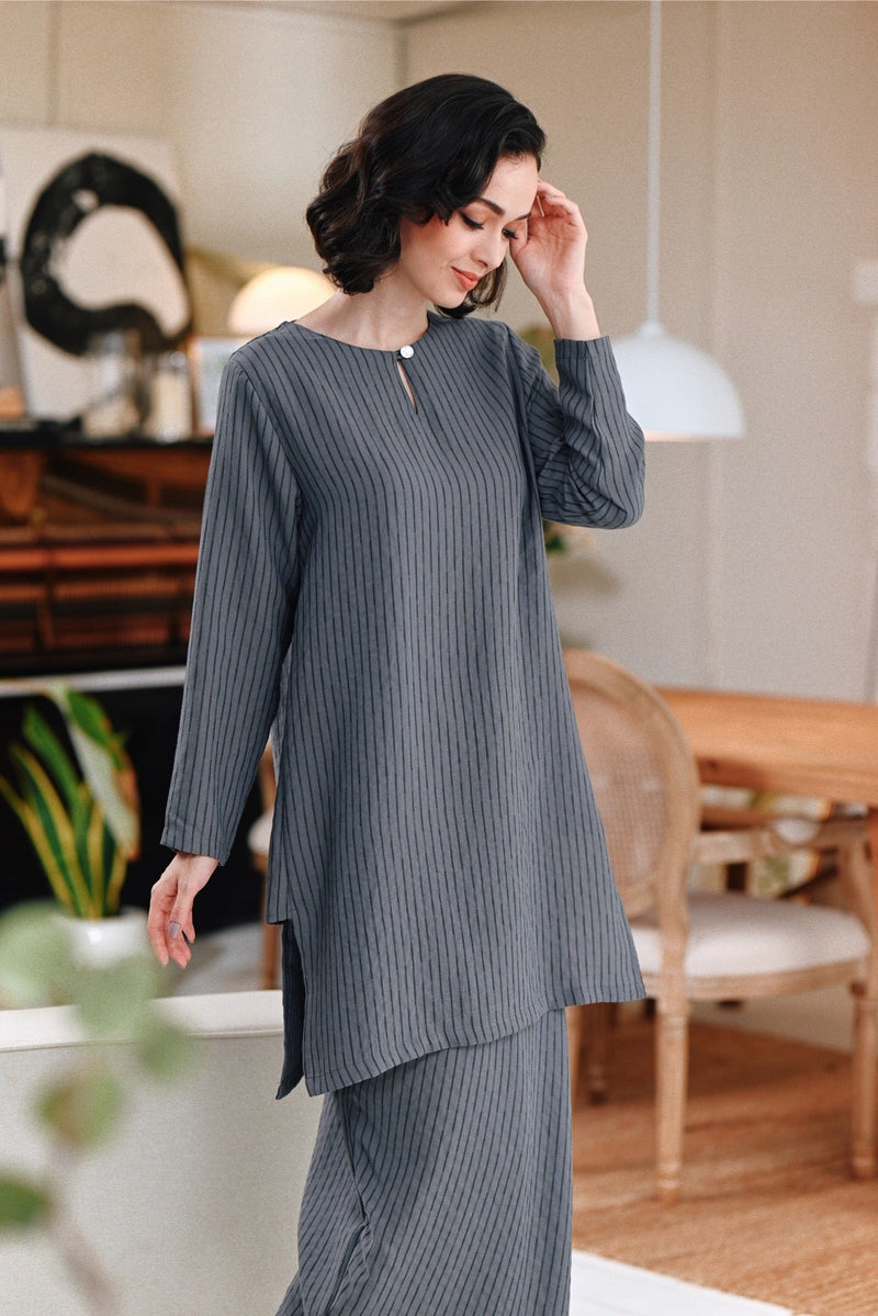 The Jumpa Women Pesak Kurung Top - Stone Stripe