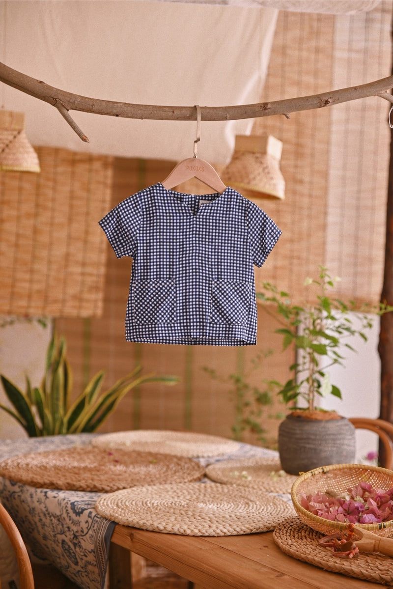 The Hening Babies Short Sleeve Kurta - Blue Checked