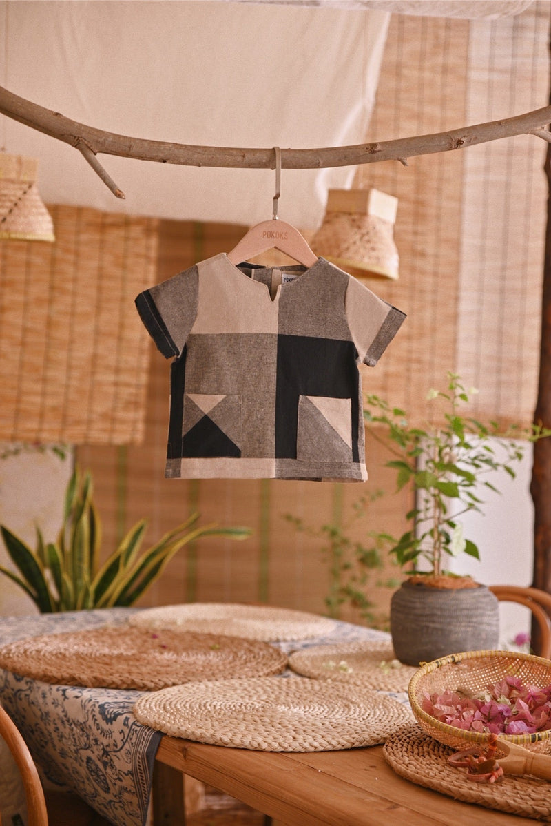 The Hening Babies Short Sleeve Kurta - Black Square