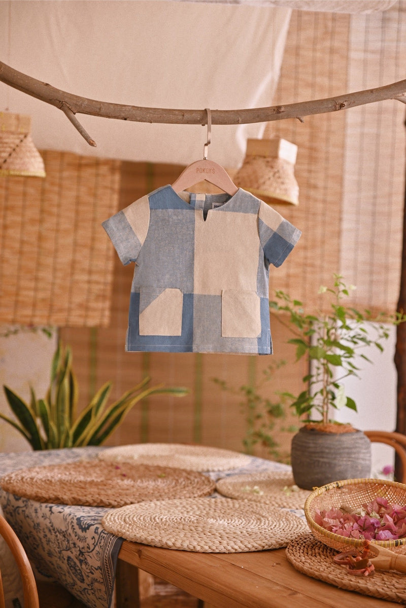 The Hening Babies Short Sleeve Kurta - Blue Square