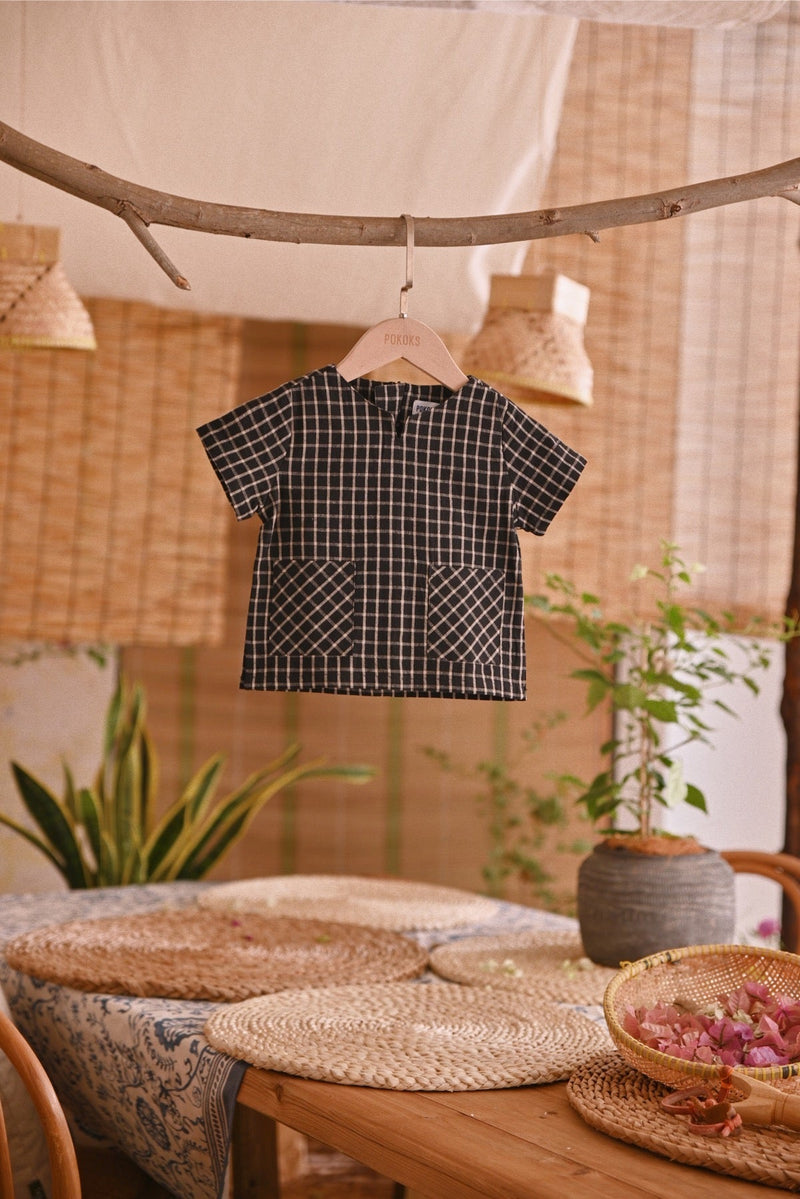 The Hening Babies Short Sleeve Kurta - Black Gingham