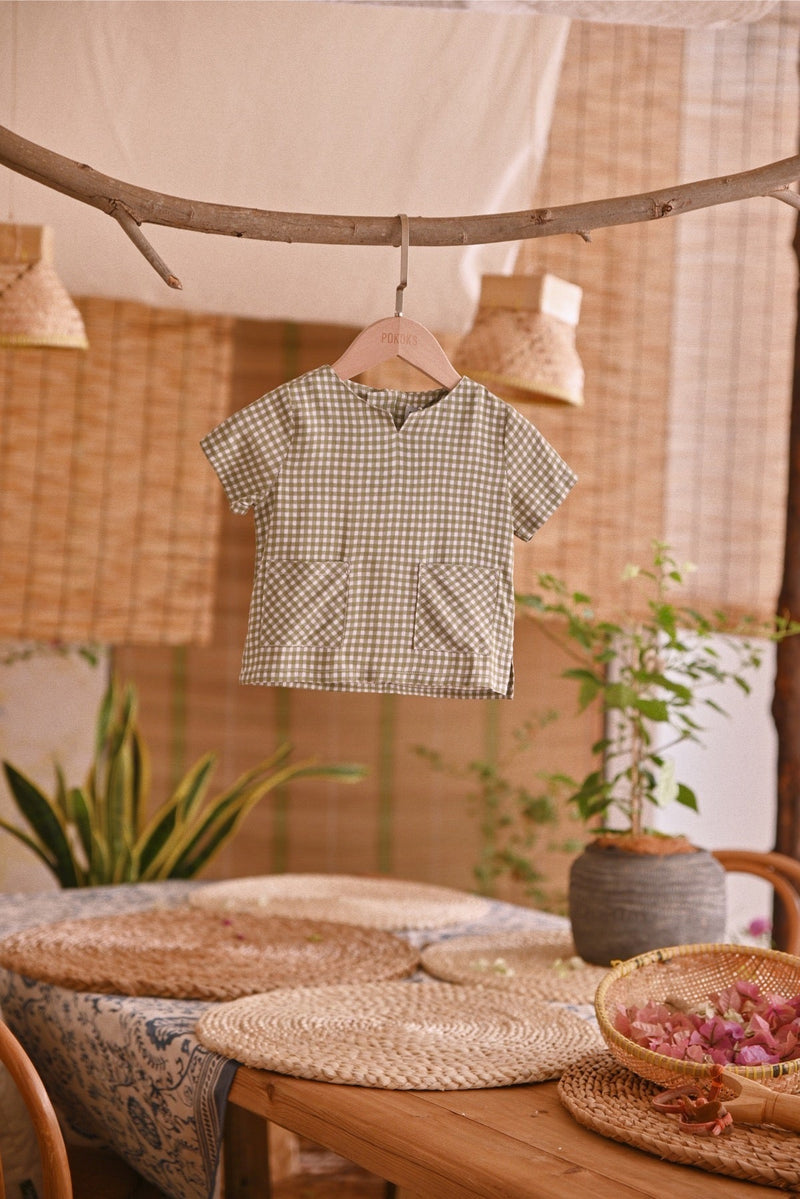 The Hening Babies Short Sleeve Kurta - Green Checked