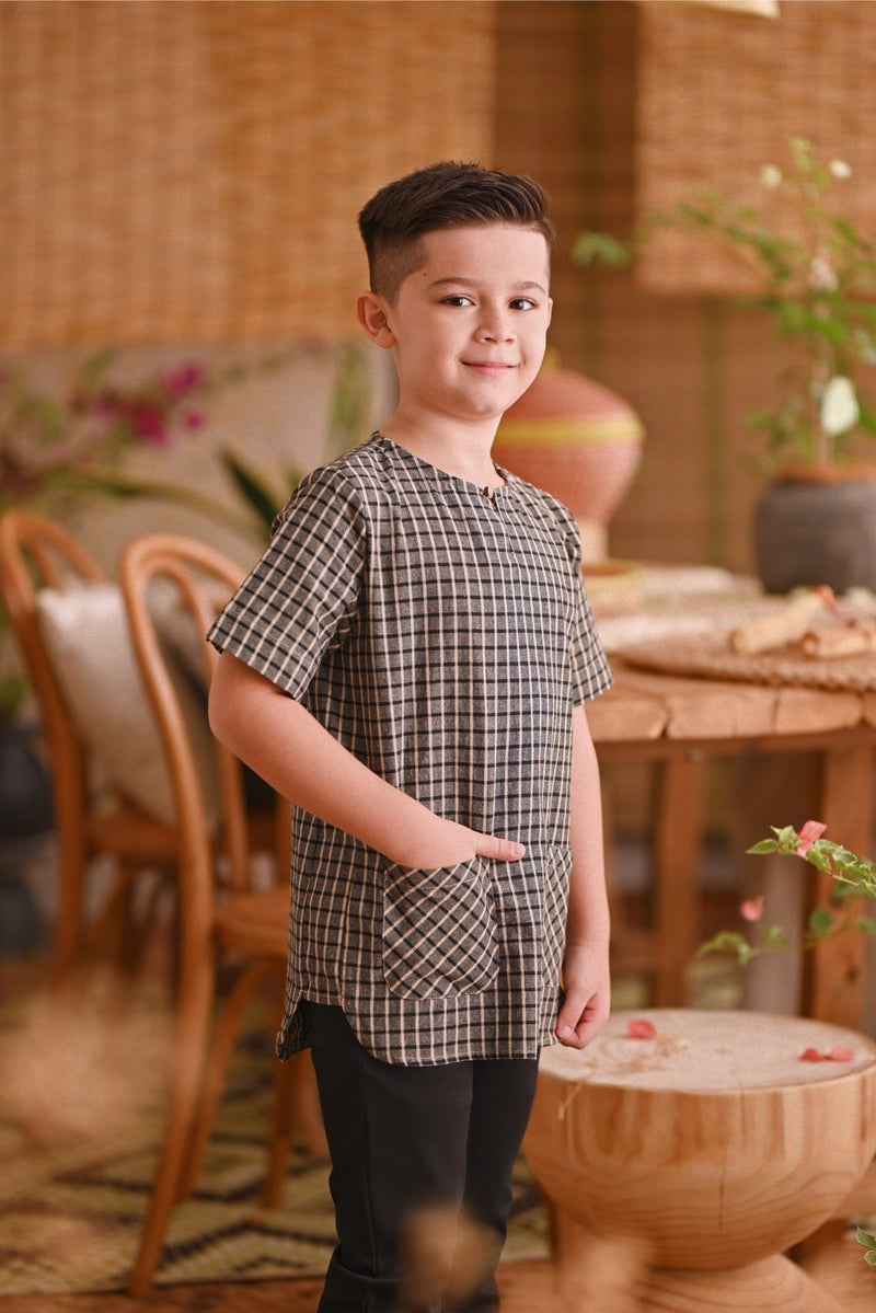 The Hening Short Sleeve Kurta - Champagne Gingham