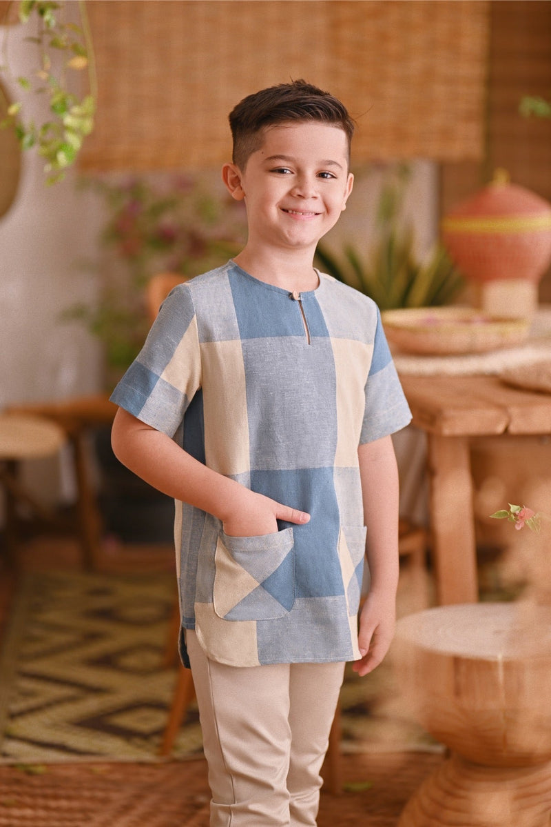 The Hening Short Sleeve Kurta - Blue Square