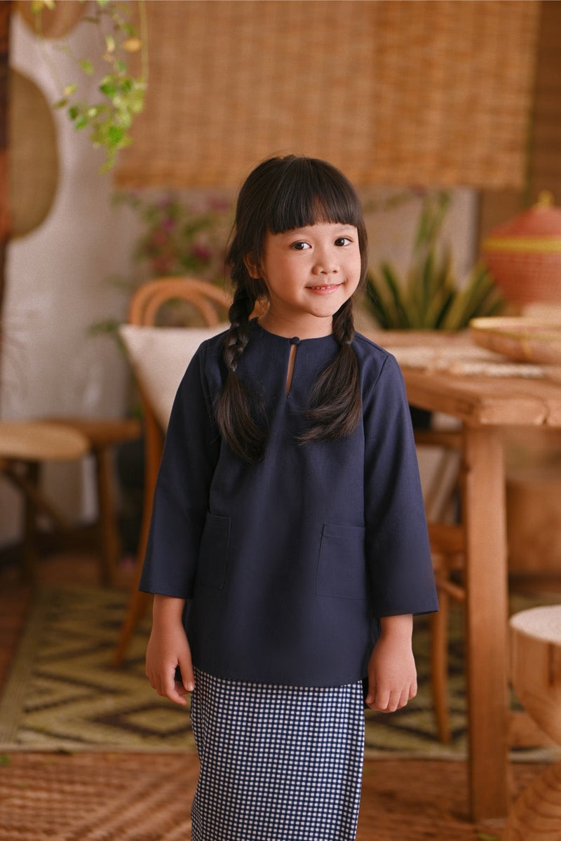 The Hening Kurung Top - Navy Blue