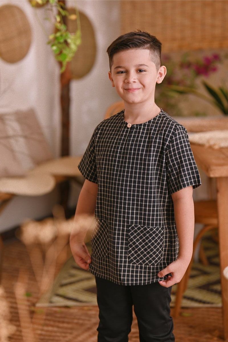 The Hening Short Sleeve Kurta - Black Gingham