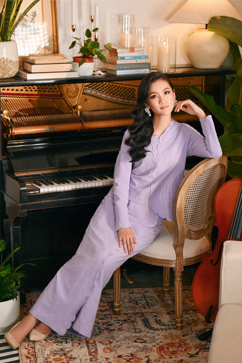 The Glow Women Broderie Kebaya Set - Lilac Jacquard