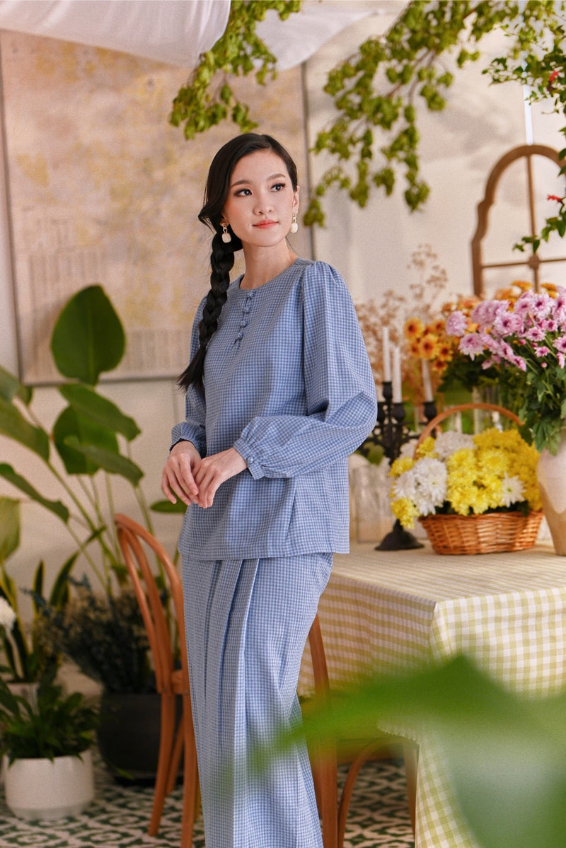 The Sarang Women Princess Blouse - Yale Blue Checked