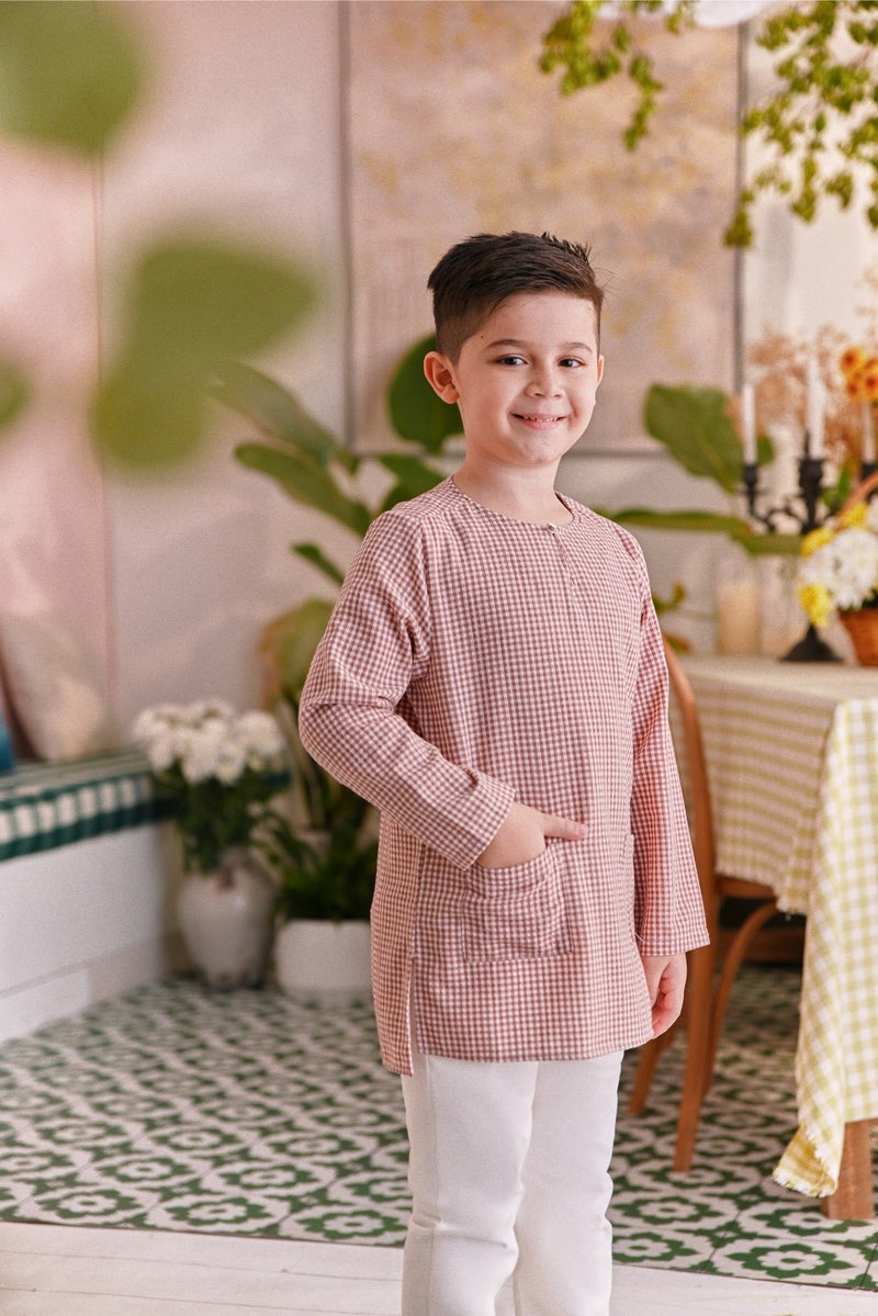 The Sarang Kurta - Burgundy Checked