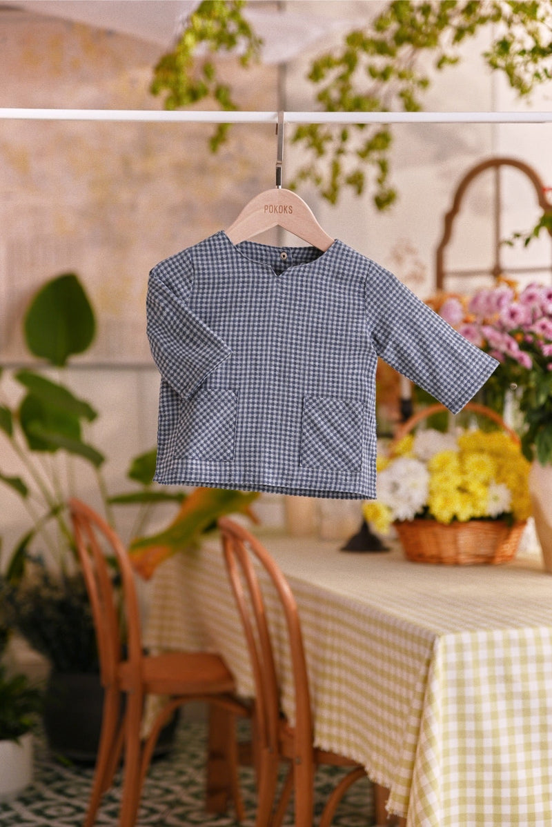 The Sarang Babies Kurta - Light Navy Checked