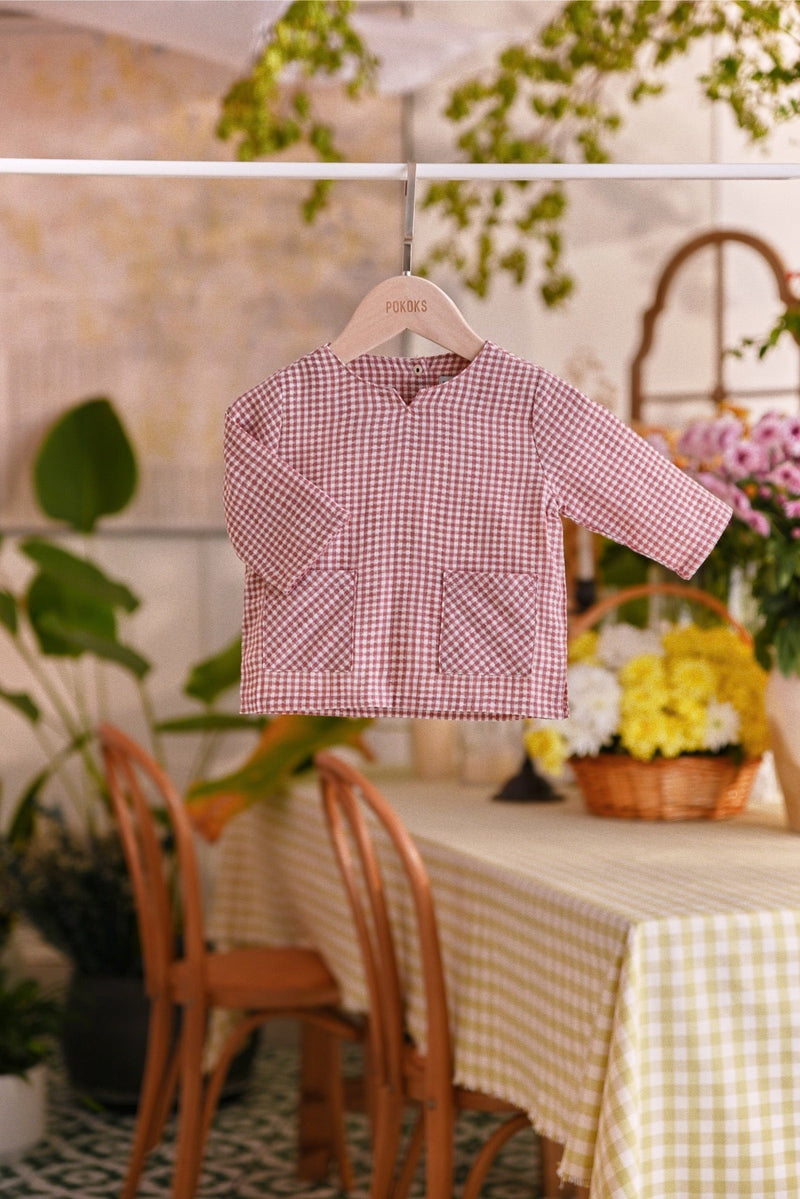 The Sarang Babies Kurta - Burgundy Checked