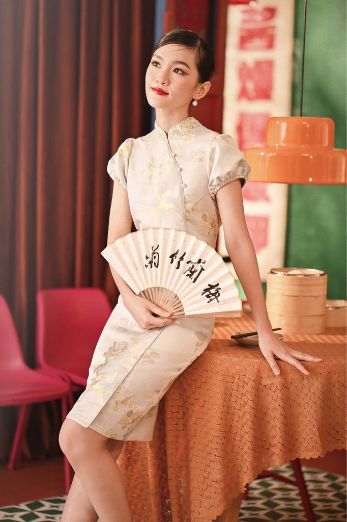 The Spring Dawn Women Puff Sleeve Cheongsam Dress The Spring Dawn Women Puff Sleeve Cheongsam Dress